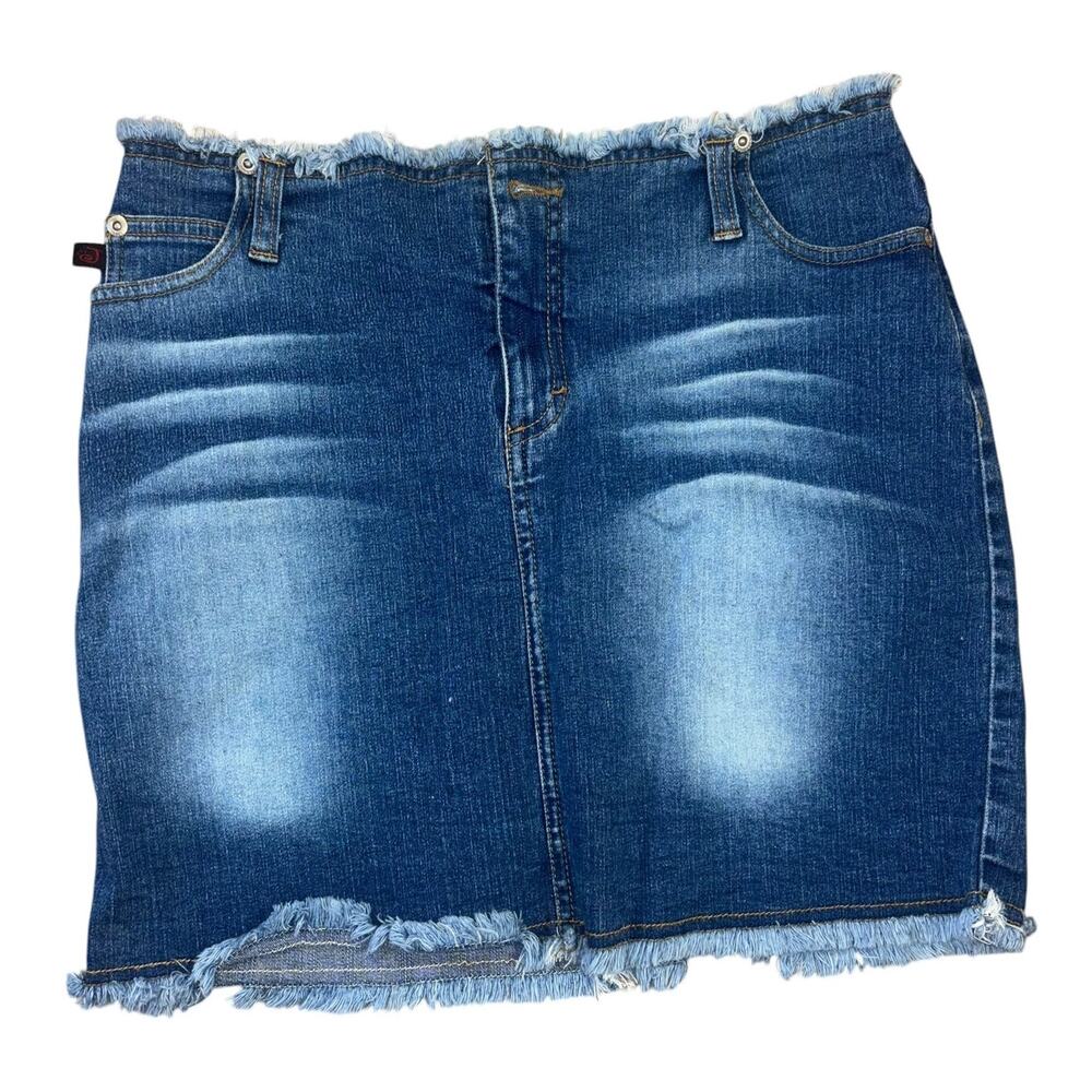 Vtg Y2K Frayed Mini Denim Jean Faded Skirt Women’s 6 Preppy Western Cowgirl